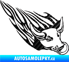 Samolepka Animal flames 010 pravá býk s kruhem 3D karbon černý