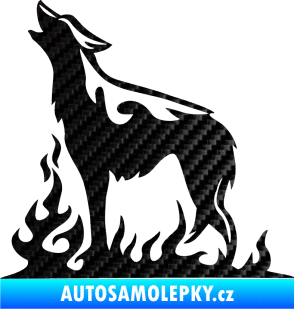 Samolepka Animal flames 066 levá vyjící vlk 3D karbon černý