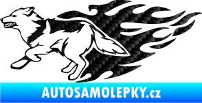Samolepka Animal flames 090 levá vlk 3D karbon černý