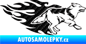 Samolepka Animal flames 090 pravá  vlk 3D karbon černý