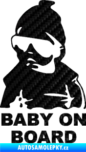 Samolepka Baby on board 002 levá s textem miminko s brýlemi 3D karbon černý