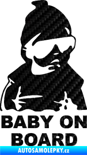 Samolepka Baby on board 002 pravá s textem miminko s brýlemi 3D karbon černý