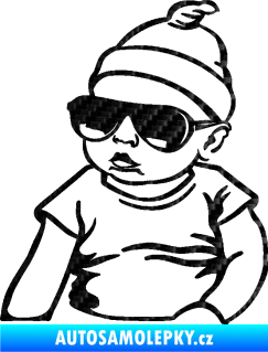 Samolepka Baby on board 003 levá miminko s brýlemi 3D karbon černý