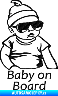 Samolepka Baby on board 003 pravá s textem miminko s brýlemi 3D karbon černý