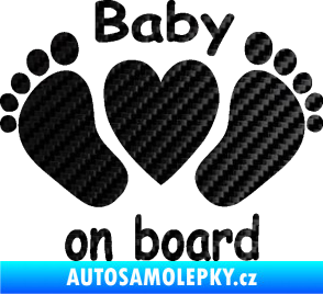 Samolepka Baby on board 004 s textem nožičky se srdíčkem 3D karbon černý