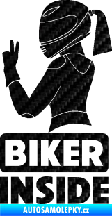 Samolepka Biker inside 004 levá motorkářka 3D karbon černý