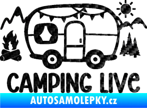 Samolepka Camping live 001 levá cestování v karavanu 3D karbon černý