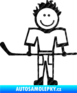 Samolepka Cartoon family kluk 002 levá hokejista 3D karbon černý