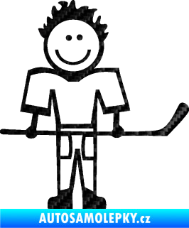 Samolepka Cartoon family kluk 002 pravá hokejista 3D karbon černý