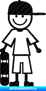 Samolepka Cartoon family kluk 003 levá skateboardista 3D karbon černý