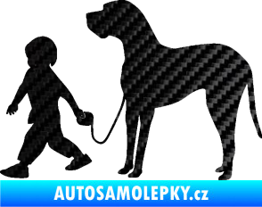 Samolepka Chlapec venčí psa levá 3D karbon černý