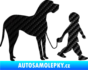Samolepka Chlapec venčí psa pravá 3D karbon černý