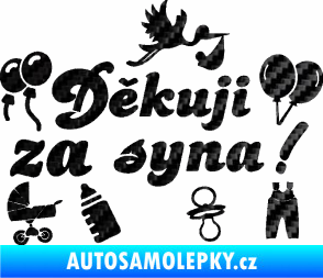 Samolepka Děkuji za syna nápis dítě v autě 3D karbon černý