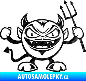 Samolepka Devil pravá čertík s vidlemi 3D karbon černý