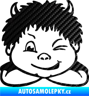 Samolepka Dítě v autě 055 levá kluk čertík 3D karbon černý