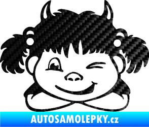 Samolepka Dítě v autě 056 levá holčička čertice 3D karbon černý