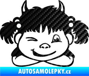 Samolepka Dítě v autě 056 pravá holčička čertice 3D karbon černý