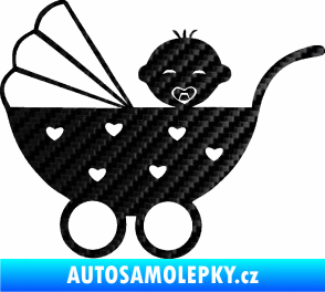 Samolepka Dítě v autě 070 levá kočárek s miminkem 3D karbon černý
