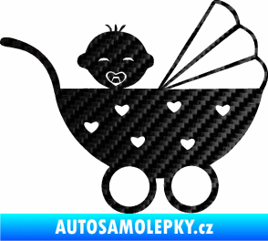 Samolepka Dítě v autě 070 pravá kočárek s miminkem 3D karbon černý