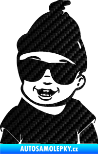 Samolepka Dítě v autě 081 levá chlapeček v brýlích 3D karbon černý