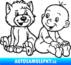 Samolepka Dítě v autě 087 pravá chlapeček s pejskem 3D karbon černý