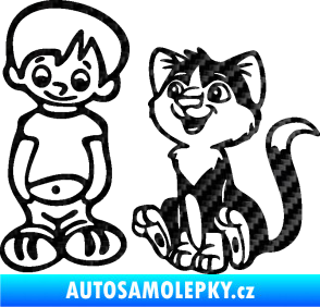 Samolepka Dítě v autě 097 levá kluk a kočka 3D karbon černý