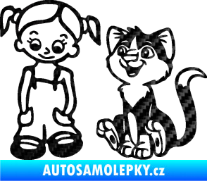 Samolepka Dítě v autě 098 levá holčička a kočka 3D karbon černý