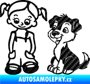 Samolepka Dítě v autě 099 levá holčička a pes 3D karbon černý