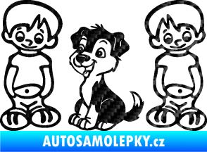 Samolepka Dítě v autě 103 levá dva kluci a pes 3D karbon černý