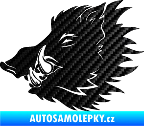 Samolepka Divoké prase 001 levá kanec hlava 3D karbon černý