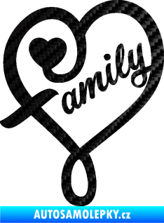 Samolepka Family 001 nápis se srdíčkem 3D karbon černý