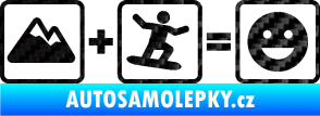 Samolepka Hory + snowboard = veselý smajlík 3D karbon černý