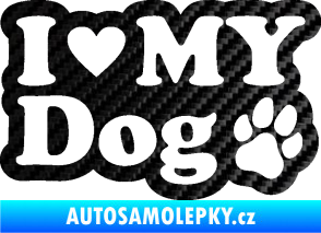 Samolepka I love my dog 002 3D karbon černý