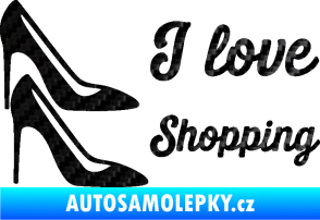 Samolepka I love shopping nápis  3D karbon černý