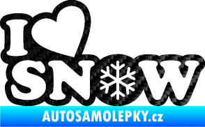 Samolepka I love snow nápis s vločkou 3D karbon černý