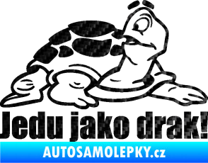 Samolepka Jedu jako drak! 001 pravá nápis se želvou 3D karbon černý