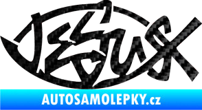 Samolepka Jesus rybička 001 křesťanský symbol 3D karbon černý
