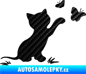 Samolepka Kočka 037 pravá s motýlky 3D karbon černý