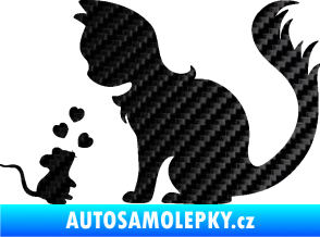 Samolepka Kočka s myší 002 levá 3D karbon černý