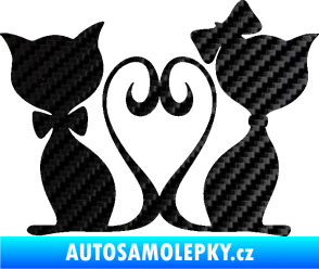 Samolepka Kočky love 002 levá spletené ocásky 3D karbon černý