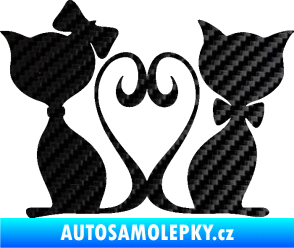 Samolepka Kočky love 002 pravá spletené ocásky 3D karbon černý