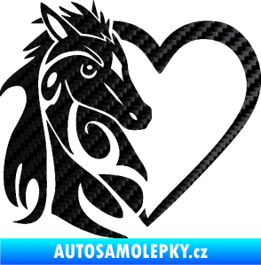 Samolepka Koník love 001 levá hříbátko v srdíčku 3D karbon černý