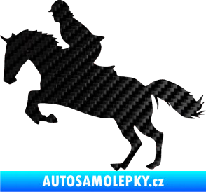 Samolepka Kůň 014 levá skok s jezdcem 3D karbon černý