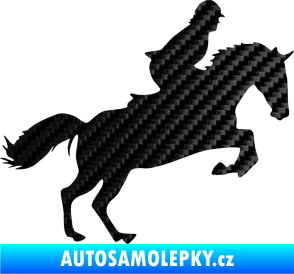 Samolepka Kůň 014 pravá skok s jezdcem 3D karbon černý