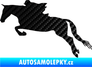 Samolepka Kůň 015 levá skok s jezdcem 3D karbon černý