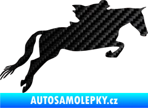Samolepka Kůň 015 pravá skok s jezdcem 3D karbon černý