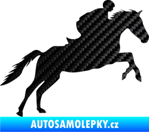 Samolepka Kůň 019 pravá jezdec v sedle 3D karbon černý