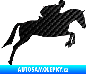 Samolepka Kůň 020 pravá skok s jezdcem 3D karbon černý