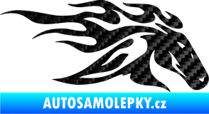 Samolepka Kůň 022 pravá hlava s plameny 3D karbon černý