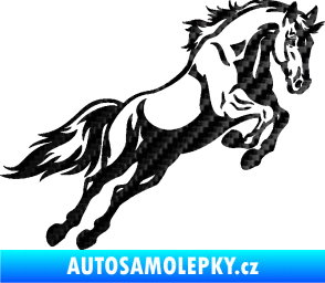 Samolepka Kůň 050 pravá ve skoku 3D karbon černý